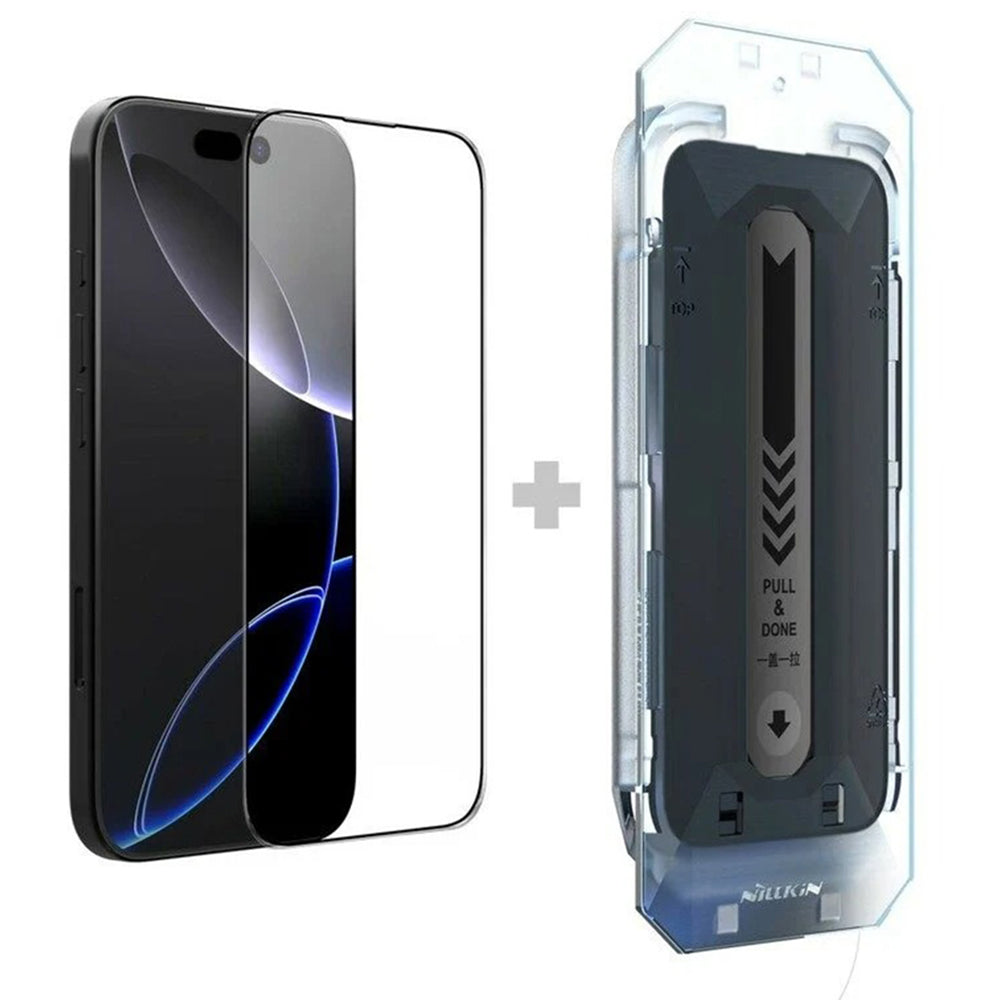 Nillkin CP+ Pro schermbeschermfolie met applicator voor Apple iPhone 16 Pro Max, gehard glas, volledige lijm, zwart