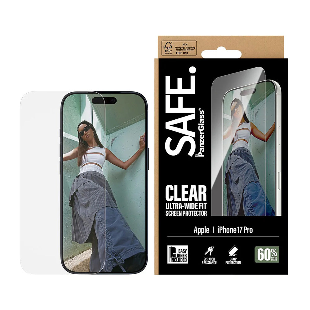Beschermfolie PanzerGlass Safe Scherm. Ultra-Wide Fit EasyAligner voor Apple iPhone 17 Pro, Gehard Glas, Volledige Lijm