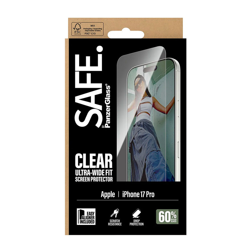 Beschermfolie PanzerGlass Safe Scherm. Ultra-Wide Fit EasyAligner voor Apple iPhone 17 Pro, Gehard Glas, Volledige Lijm