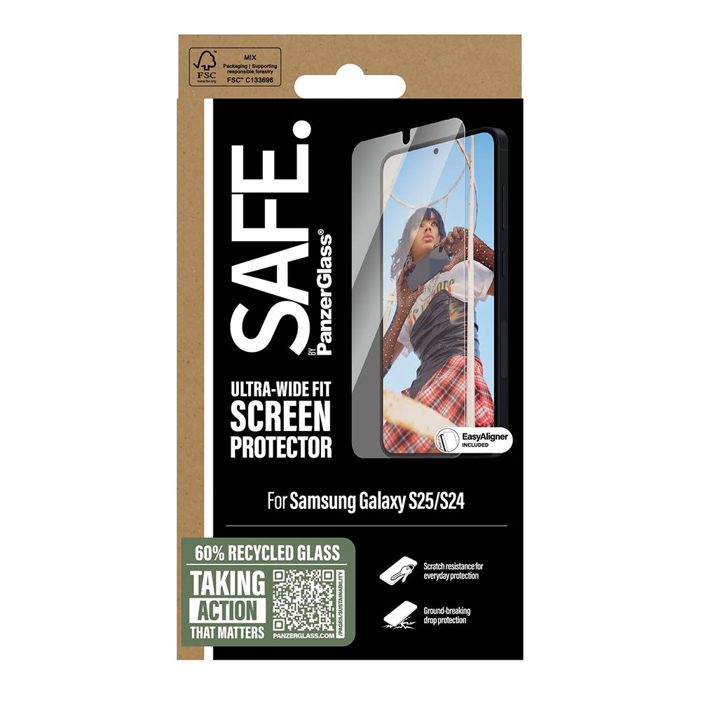 Beschermfolie PanzerGlass Safe Scherm. Ultra-Wide Fit EasyAligner voor Samsung Galaxy S25 S931 / S24 S921, Gehard Glas, Volledige Lijm