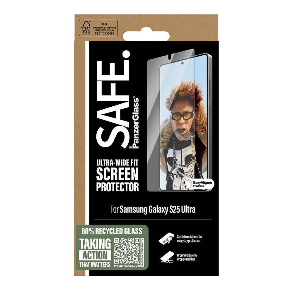 Beschermfolie PanzerGlass Safe scherm. Ultra-Wide Fit EasyAligner voor Samsung Galaxy S25 Ultra S938, Gehard Glas, Volledige Lijm