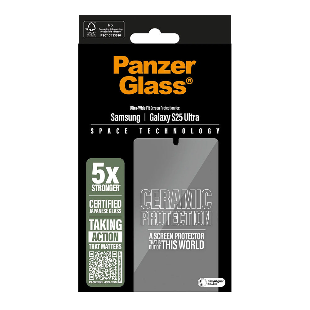 Beschermfolie Scherm PanzerGlass Ultra-Wide Ceramic EasyAligner voor Samsung Galaxy S25 Ultra S938, Gehard Glas, Volledige Lijm