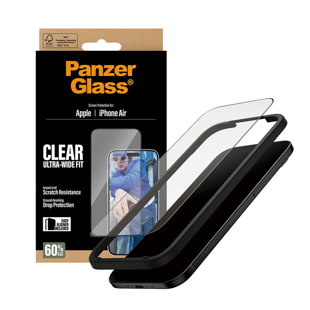Beschermfolie Scherm PanzerGlass Ultra-Wide Fit EasyAligner voor Apple iPhone 17 Air, Gehard Glas, Volledige Lijm, Zwart