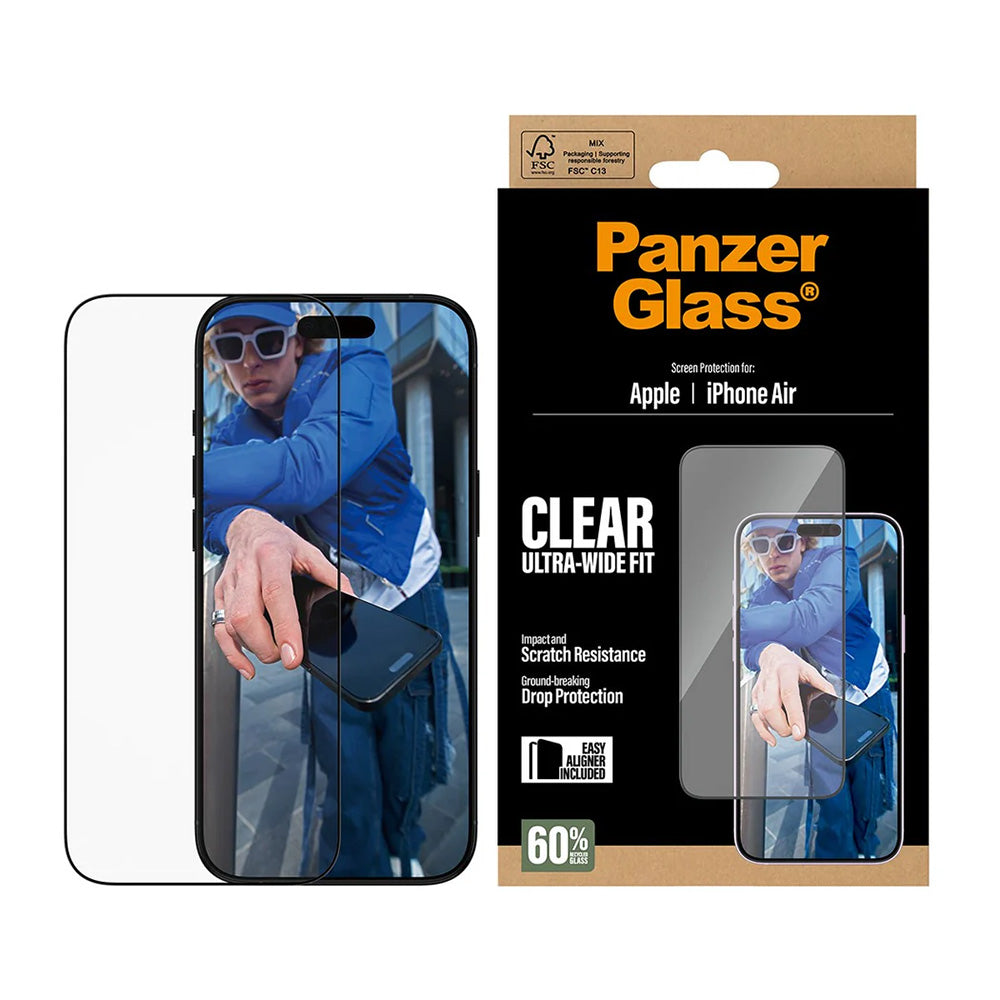 Beschermfolie Scherm PanzerGlass Ultra-Wide Fit EasyAligner voor Apple iPhone 17 Air, Gehard Glas, Volledige Lijm, Zwart