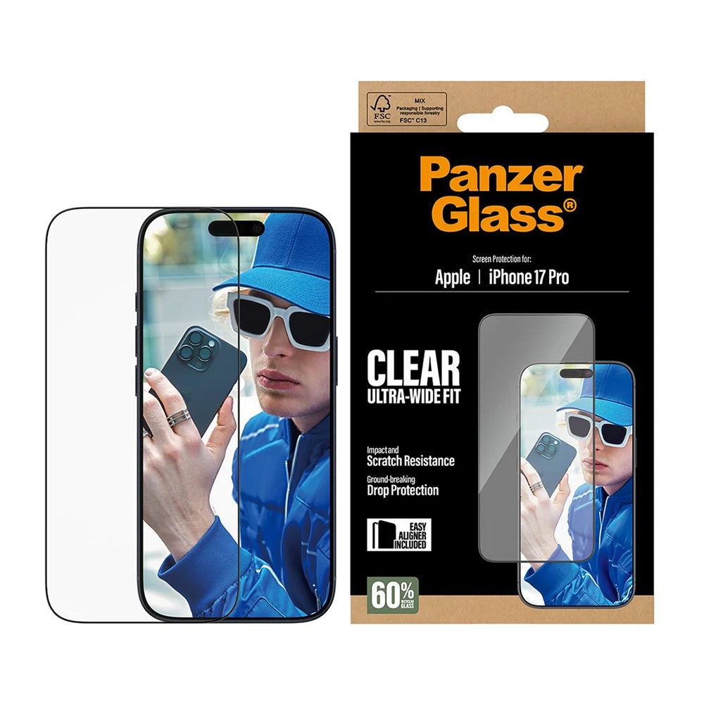 Beschermfolie Scherm PanzerGlass Ultra-Wide Fit EasyAligner voor Apple iPhone 17 Pro, Gehard Glas, Volledige Lijm, Zwart