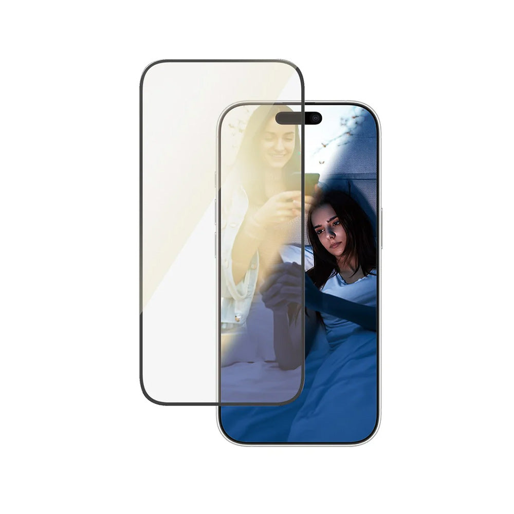 Beschermfolie PanzerGlass Ultra-Wide Fit EyeCare voor Apple iPhone 16 Pro, Gehard Glas, Volledige Lijm, Zwart