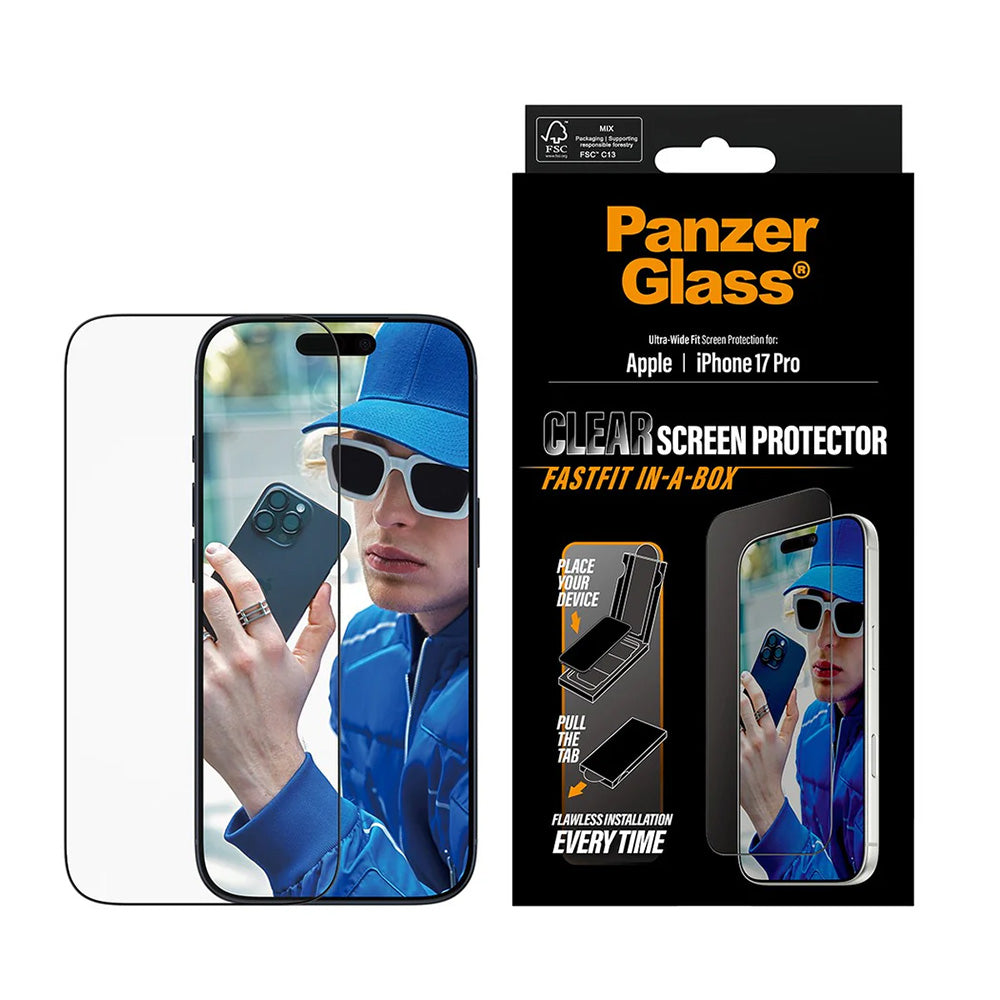Beschermfolie PanzerGlass Ultra-Wide Fit Fastfit voor Apple iPhone 17 Pro, Gehard Glas, Volledige Lijm, Zwart