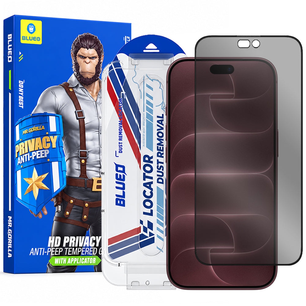 Blueo Anti-Peep Applicator Pro Privacy-schermbeschermer voor Apple iPhone 18 Pro Max, gehard glas, volledige kleeflaag