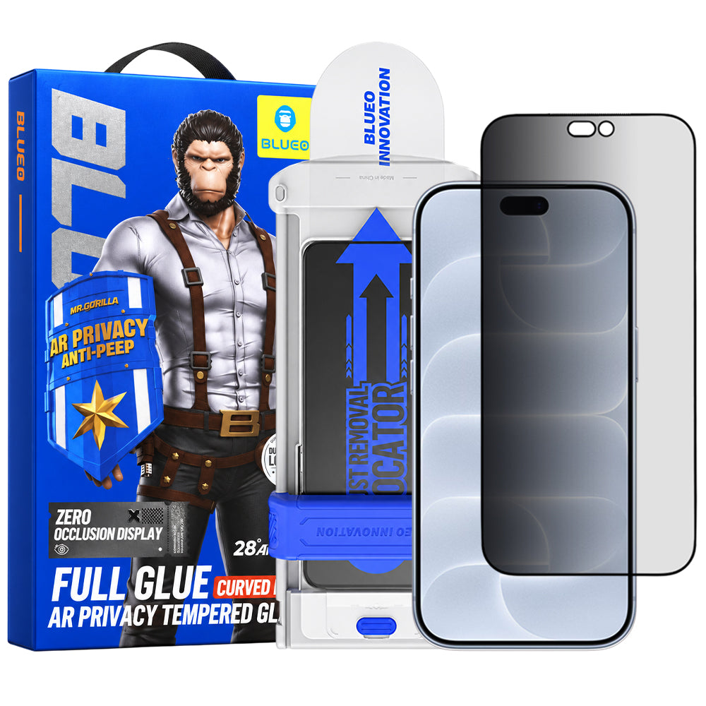 Blueo Anti-Peep AR Applicator Pro privacy-schermbeschermer voor Apple iPhone 18 Pro, gehard glas, volledige kleeflaag, 3D