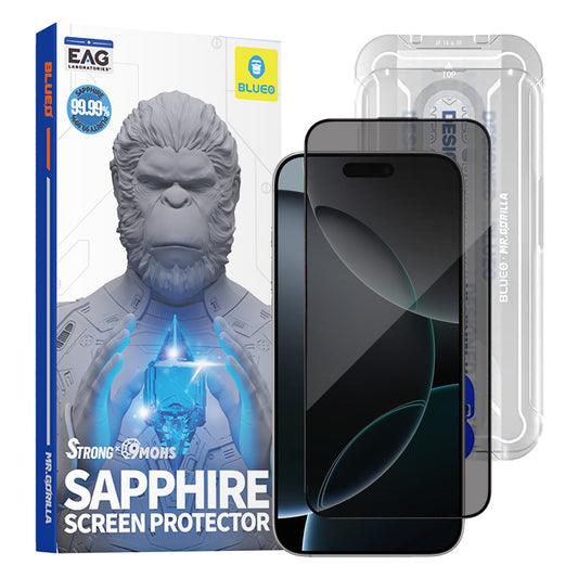 Beschermfolie Privacy Blueo Sapphire Applicator Pro voor Apple iPhone 17 Pro / 17 / 16 Pro, Gehard Glas, Volledige Lijm