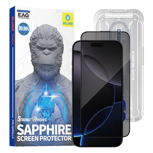 Beschermfolie Privacy Blueo Sapphire Applicator Pro voor Apple iPhone 17 Pro Max / 16 Pro Max, Gehard Glas, Volledige Lijm