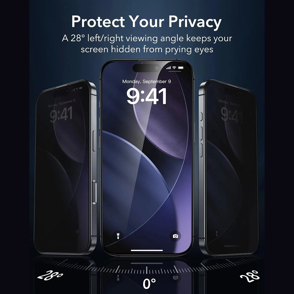 Privacy Screen Protector ESR Armorite UltraFit voor Apple iPhone 17 Pro Max, Gehard Glas, Volledige Lijm, Set van 3 Stuks