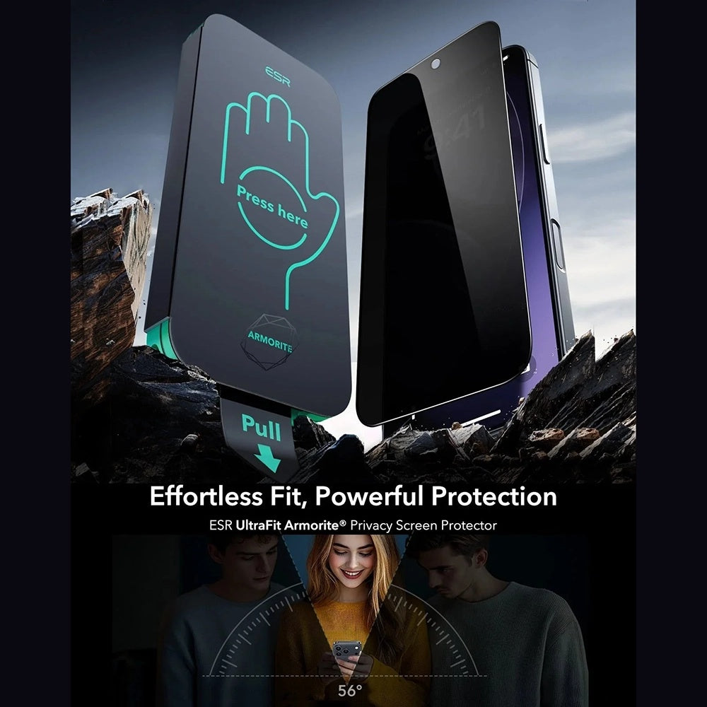 Privacy Screen Protector ESR Armorite UltraFit voor Apple iPhone 17 Pro Max, Gehard Glas, Volledige Lijm, Set van 3 Stuks