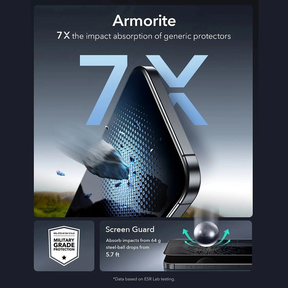 Privacy Screen Protector ESR Armorite UltraFit voor Apple iPhone 17 Pro Max, Gehard Glas, Volledige Lijm, Set van 3 Stuks