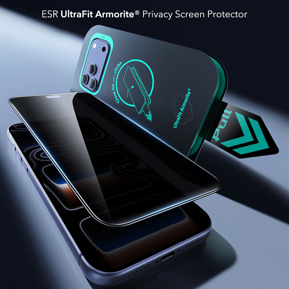 Privacy Screen Protector Folie ESR Armorite UltraFit voor Apple iPhone 18 Pro Max, Gehard Glas, Volledige Lijm, Set van 2 stuks