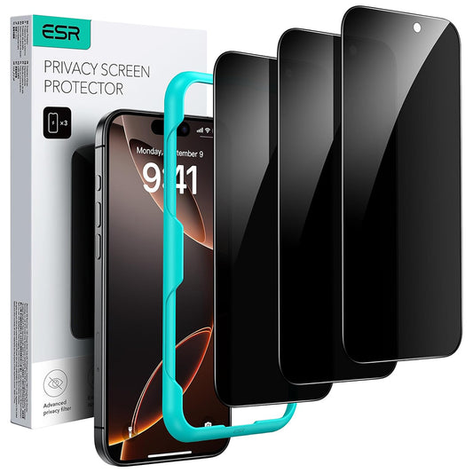 Privacy ESR schermbeschermfolie voor Apple iPhone 17 Pro Max, Gehard Glas, Volledige Lijm, Set van 3 stuks