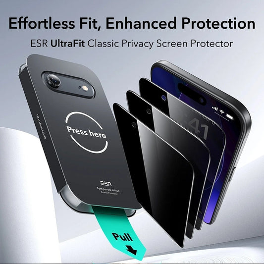 Beschermfolie Privacy ESR UltraFit voor Apple iPhone 17 Air, Gehard Glas, Volledige Lijm, Set van 3 stuks