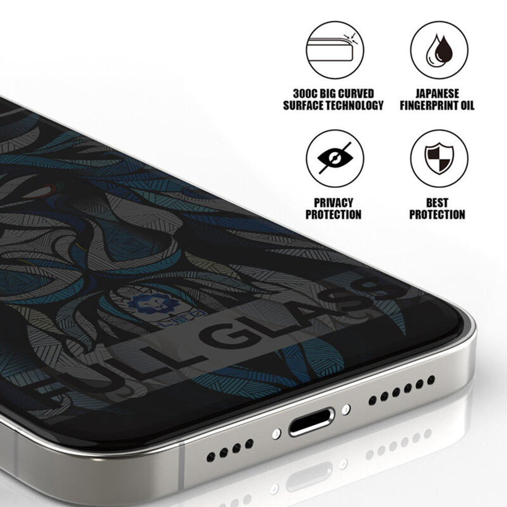 Privacy Screen Protector Lito D+ Max 300C voor Apple iPhone 17 / 16 Pro, Gehard Glas, Volledige Lijm