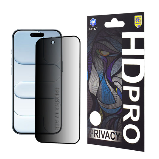 Beschermfolie Privacy Lito HD Pro voor Apple iPhone 17 Air, Gehard Glas, Volledige Lijm