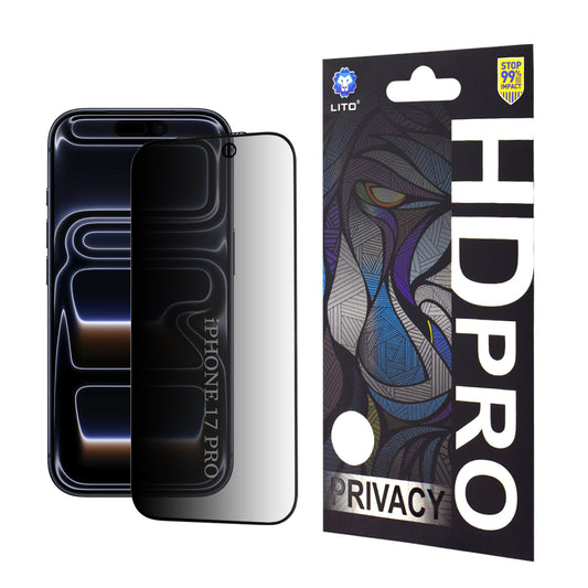 Beschermfolie Privacy Lito HD Pro voor Apple iPhone 17 Pro, Gehard Glas, Volledige Lijm