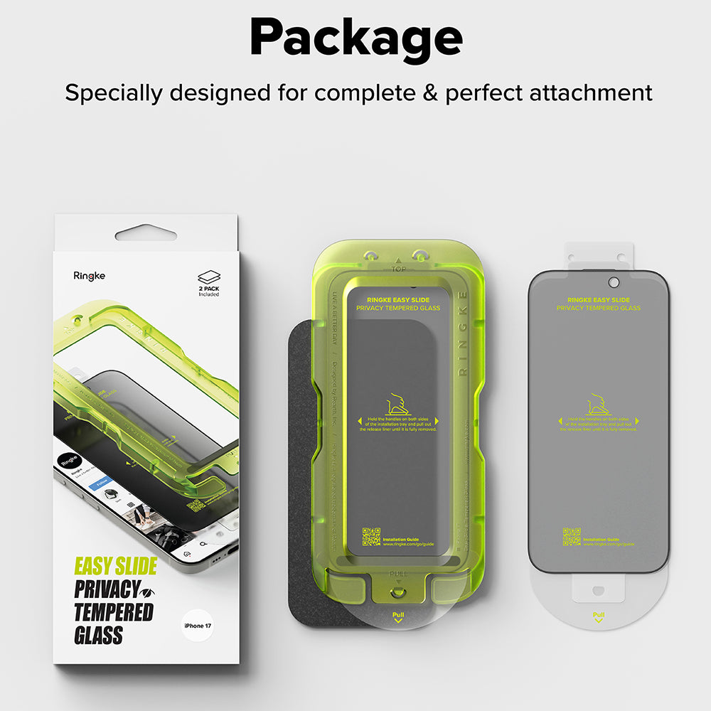 Privacy Screen Protector Ringke Easy Slide voor Apple iPhone 18 Pro Max / 17 Pro Max, Gehard Glas, Volledige Lijm, Set van 2 stuks