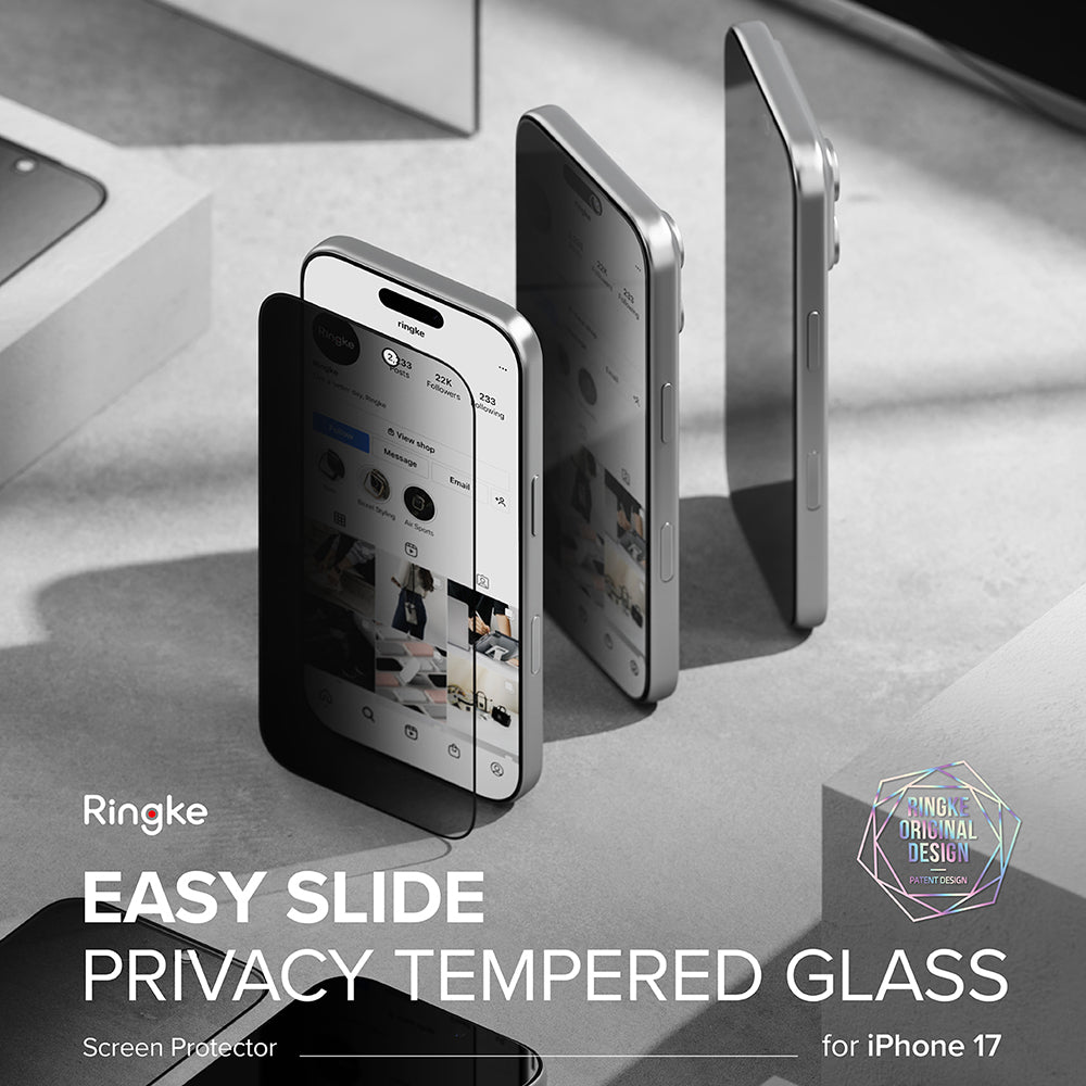 Privacy Screen Protector Ringke Easy Slide voor Apple iPhone 18 Pro Max / 17 Pro Max, Gehard Glas, Volledige Lijm, Set van 2 stuks