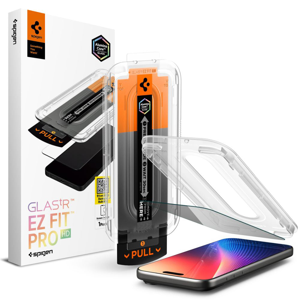 Beschermfolie Privacy Scherm Spigen GlastR EZ FIT Pro voor Apple iPhone 17 Pro / 17 / 16 Pro, Gehard Glas, Volledige Lijm AGL10098