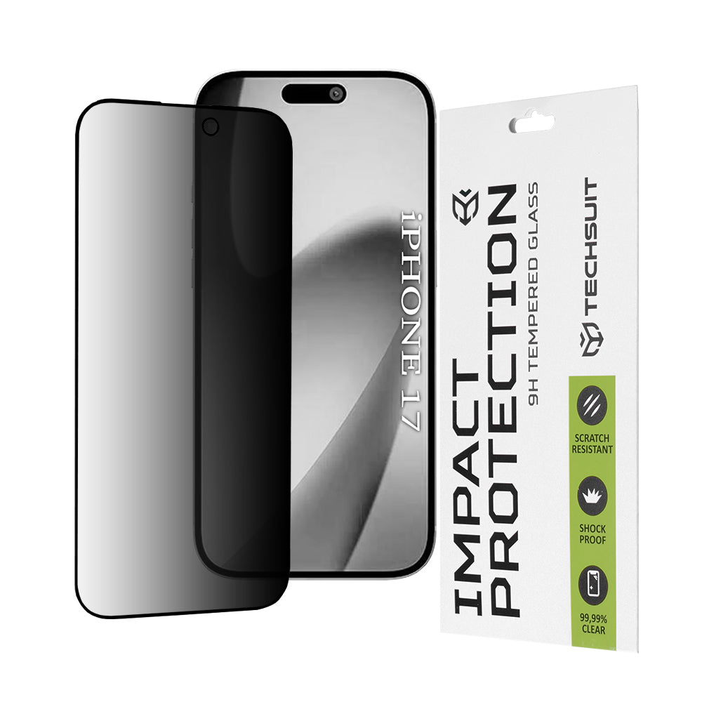 Beschermfolie Privacy Techsuit voor Apple iPhone 17, Gehard Glas, Volledige Lijm, 111D