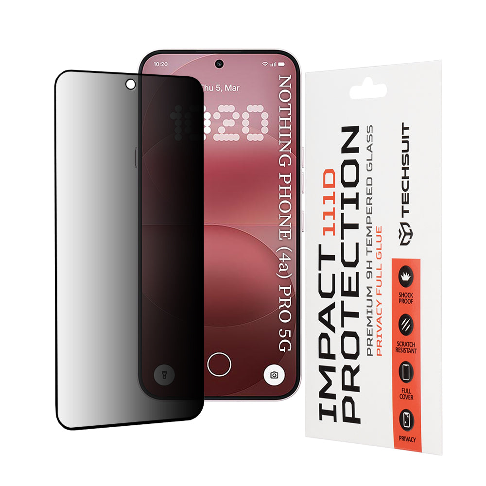 Privacy Techsuit schermbeschermfolie voor Nothing Phone (4a) Pro, Gehard Glas, Volledige Lijm, 111D