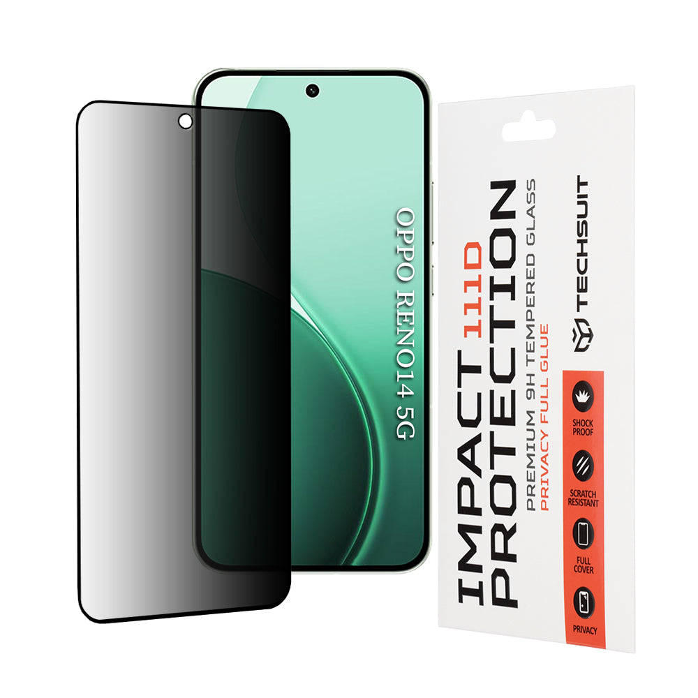 Beschermfolie Privacy Techsuit voor Oppo Reno14, Gehard Glas, 111D