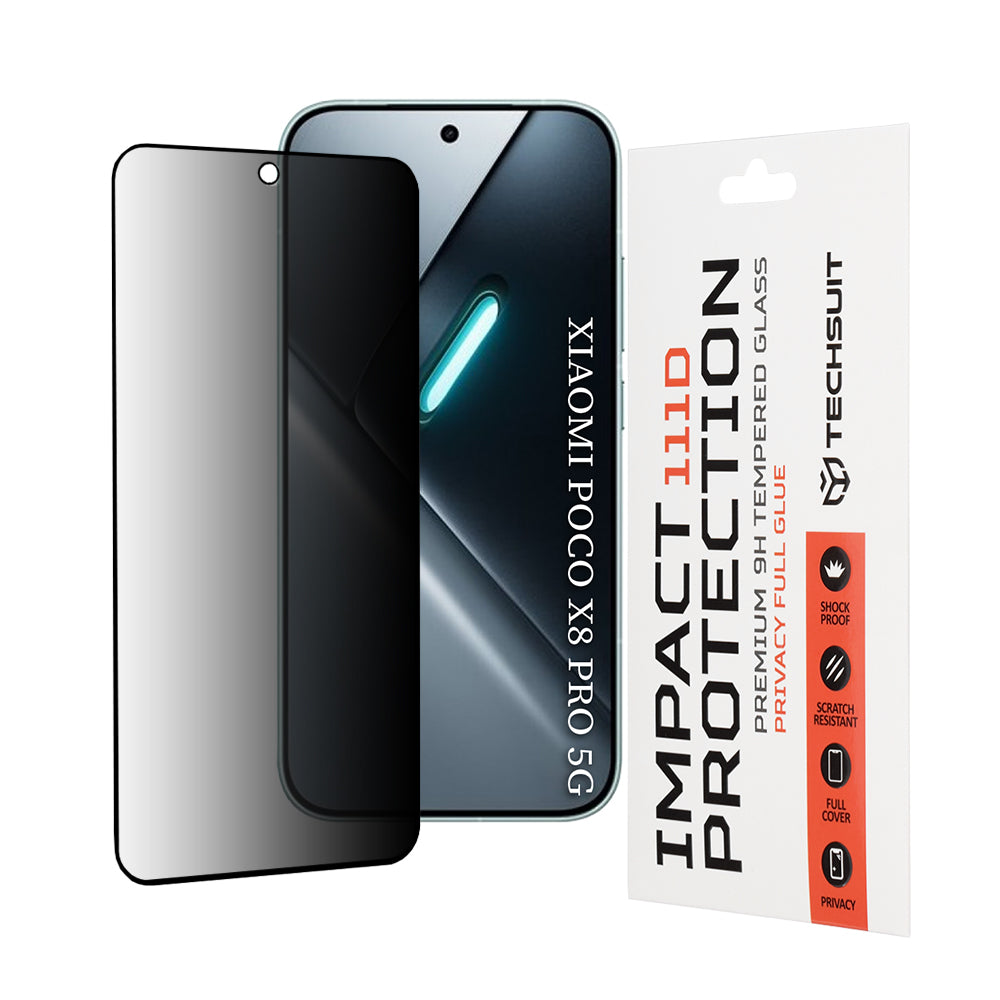 Privacy Techsuit schermbeschermfolie voor Xiaomi Poco X8 Pro, Gehard Glas, Volledige Lijm, 111D