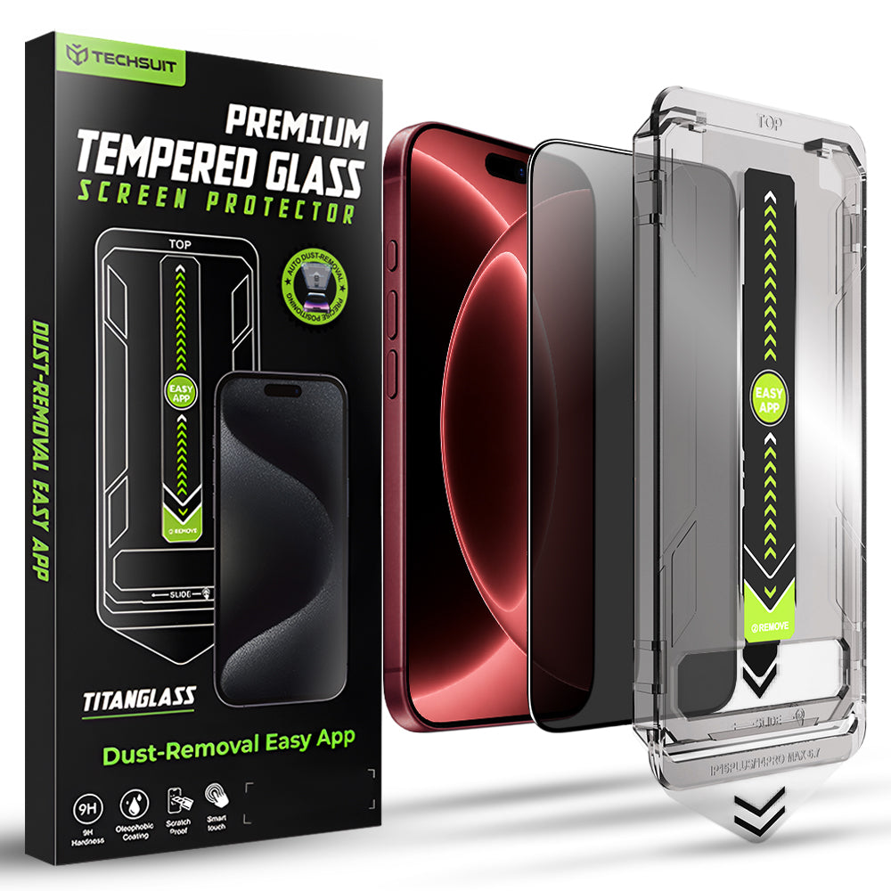 Privacy Techsuit TitanGlass schermbeschermfolie voor Apple iPhone 18 Pro Max, gehard glas, volledige lijm