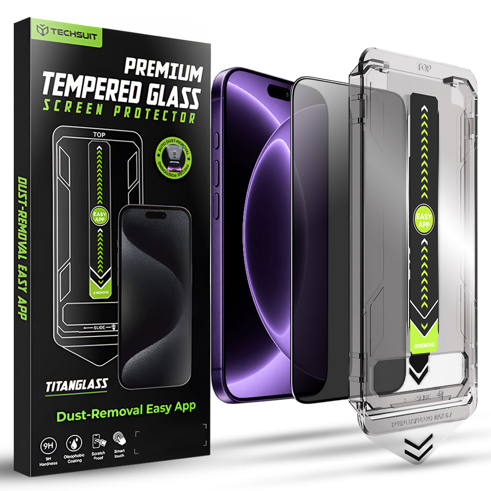 Privacy Techsuit TitanGlass schermbeschermfolie voor Apple iPhone 18 Pro, gehard glas, volledige lijm