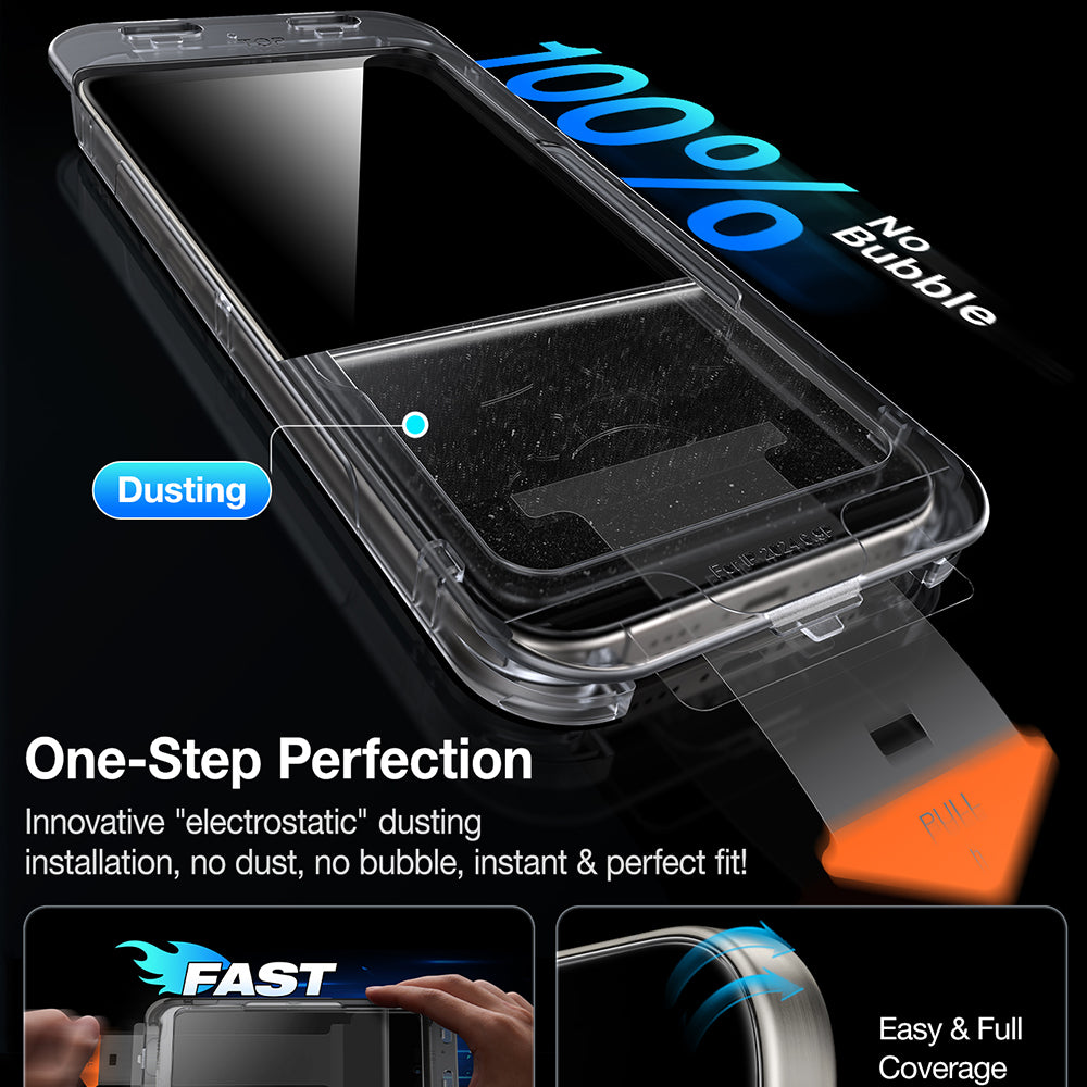 Beschermfolie Privacy Scherm Torras GlassGo Install Master voor Apple iPhone 16 Plus, Gehard Glas, Volledige Lijm