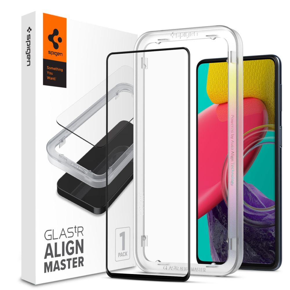 Beschermfolie Scherm Spigen GlastR Align Master voor Samsung Galaxy M53 M536, Gehard Glas, Volledige Lijm, Zwart
