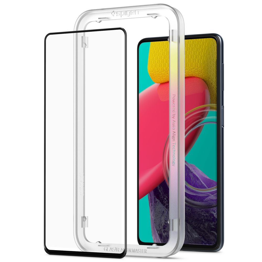 Beschermfolie Scherm Spigen GlastR Align Master voor Samsung Galaxy M53 M536, Gehard Glas, Volledige Lijm, Zwart