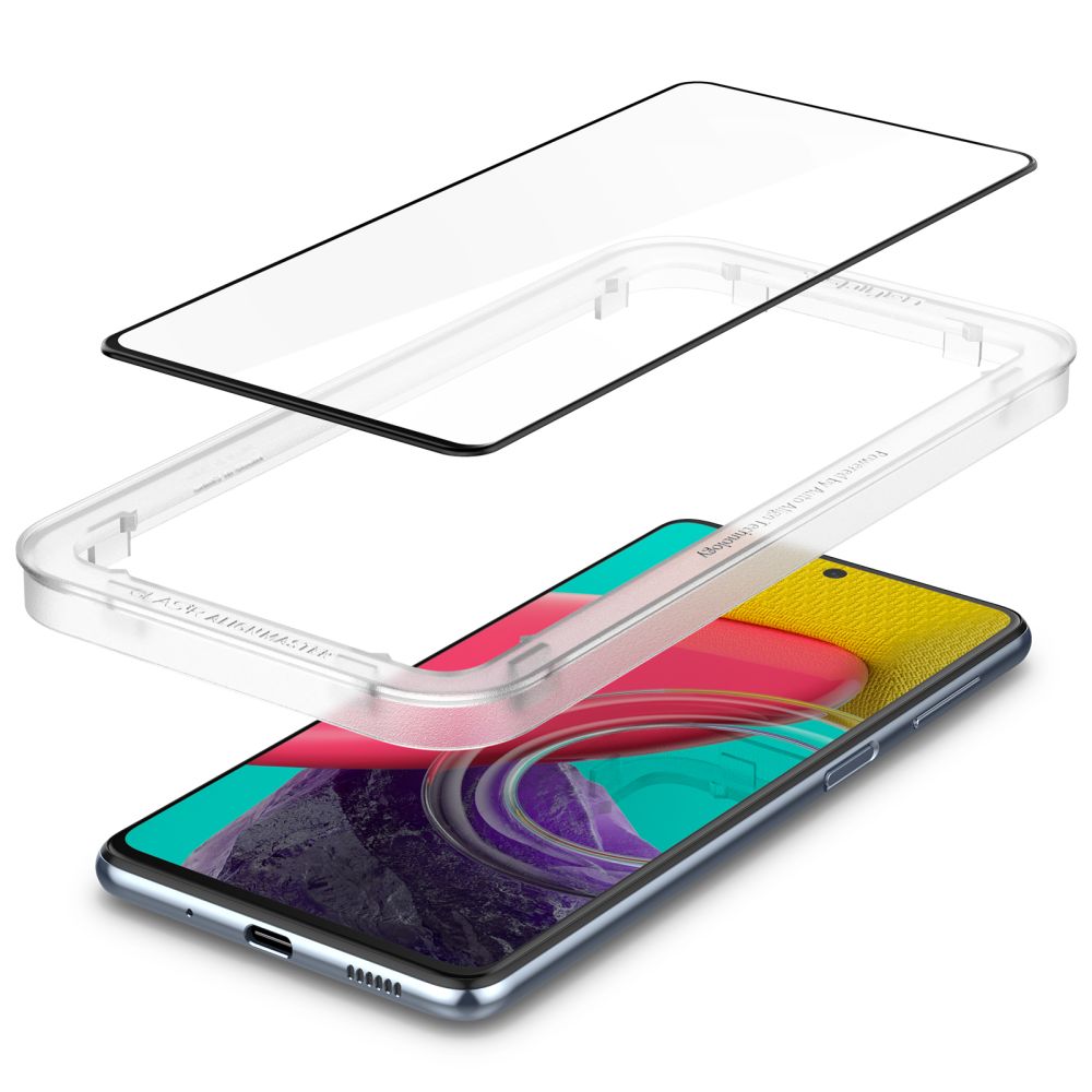 Beschermfolie Scherm Spigen GlastR Align Master voor Samsung Galaxy M53 M536, Gehard Glas, Volledige Lijm, Zwart