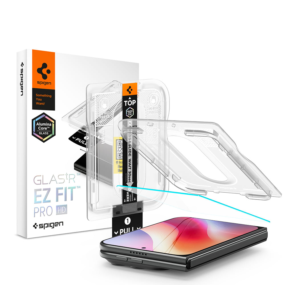 Spigen GlastR EZ FIT Pro HD Buiten Scherm Beschermfolie voor Apple iPhone Duo, Gehard Glas, Volledige Lijm AGL12014