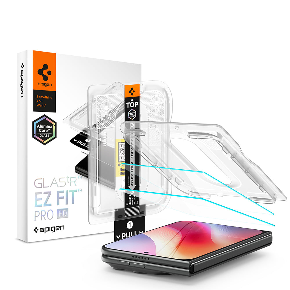 Spigen GlastR EZ FIT Pro HD Buitenste Scherm Beschermfolie voor Apple iPhone Duo, Gehard Glas, Volledige Lijm, Set van 2 stuks AGL12013