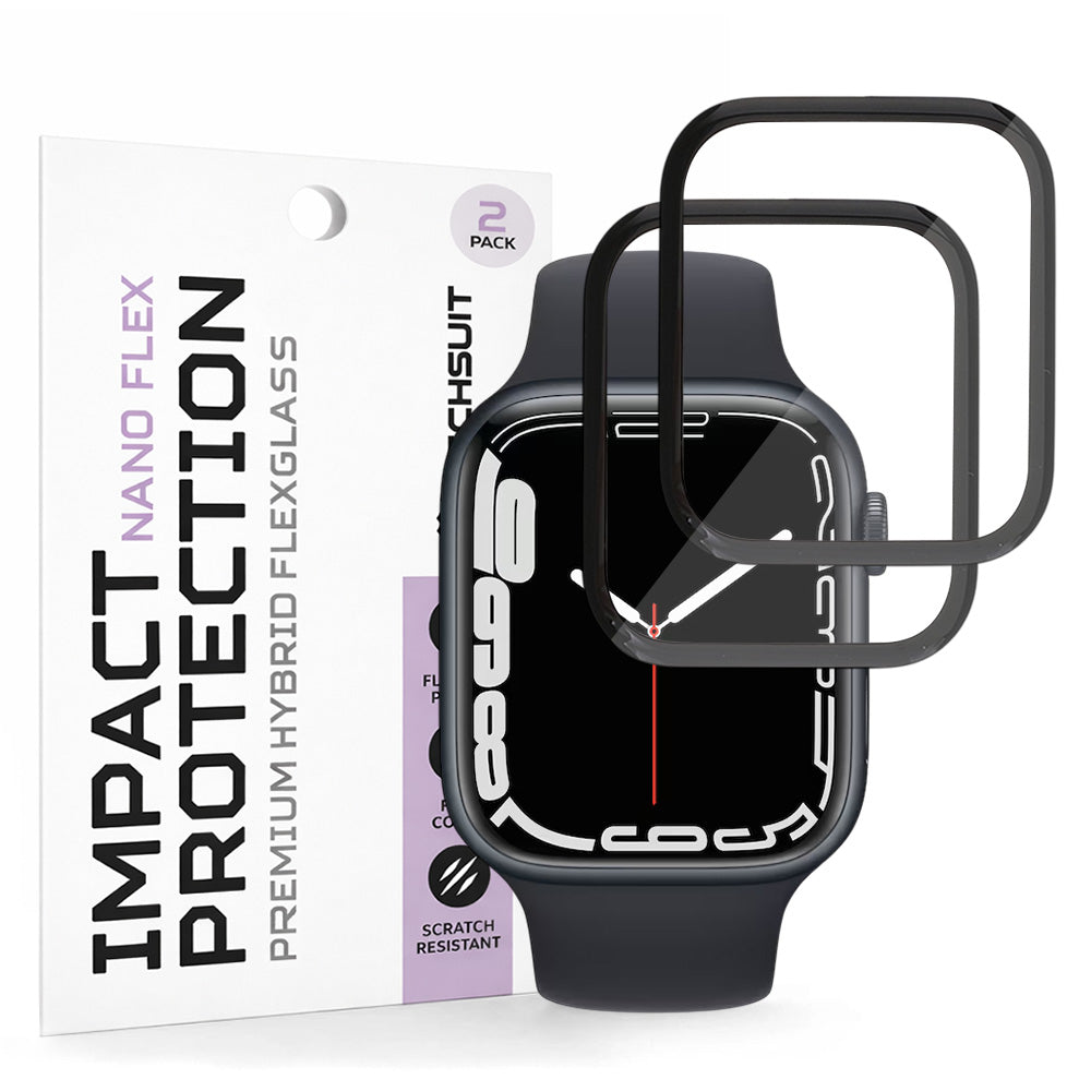 Beschermfolie Techsuit Nano Flex voor Apple Watch Series 9 / 8 / 7 45mm, Plastic, Set van 2 stuks, Zwart