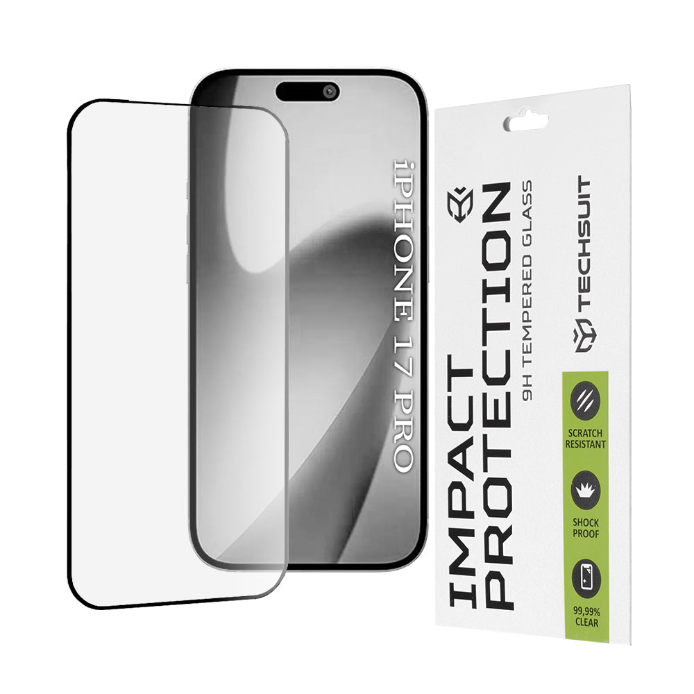 Beschermfolie Techsuit Scherm voor Apple iPhone 17 Pro, Gehard Glas, Volledige Lijm, 111D, Zwart