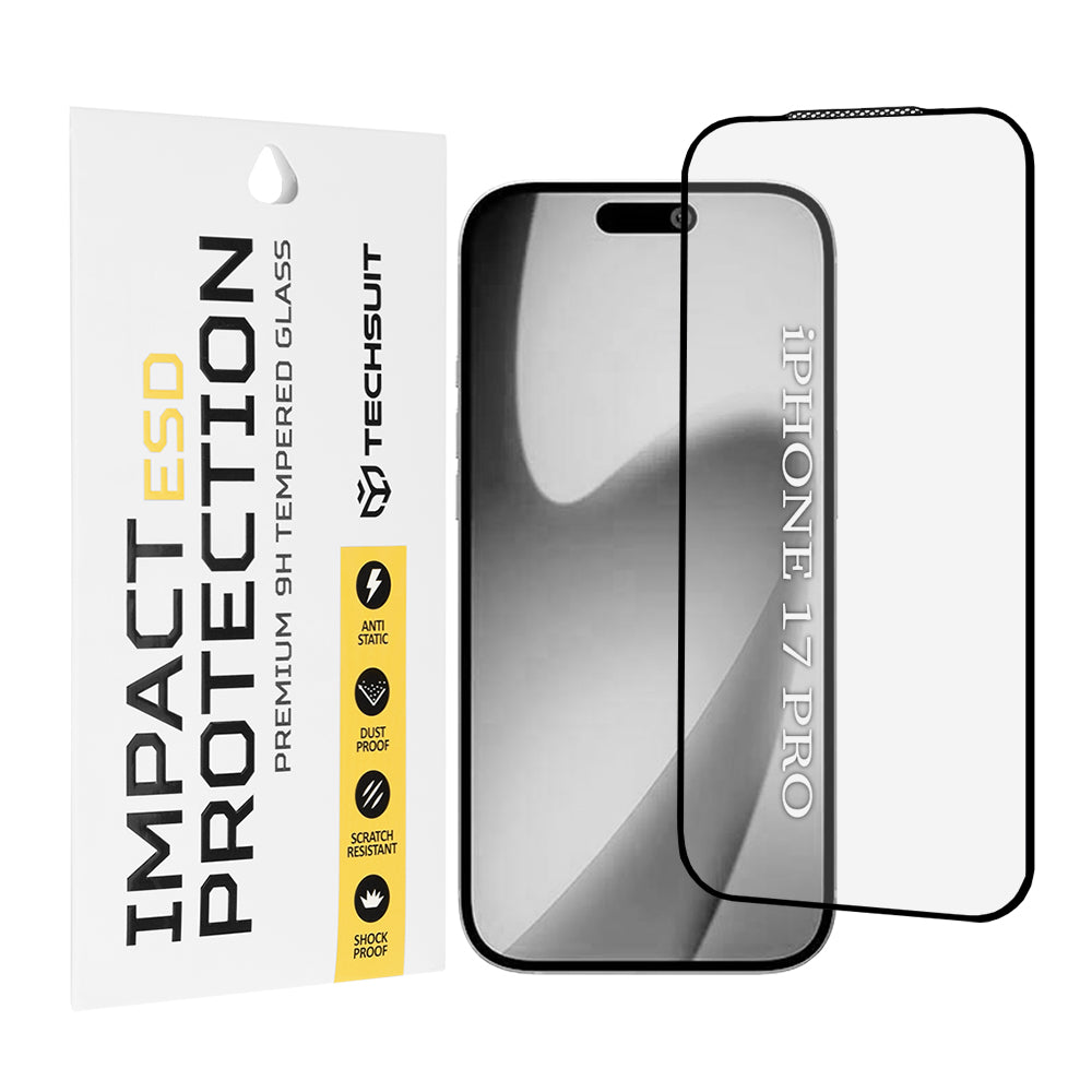 Beschermfolie Techsuit Scherm voor Apple iPhone 17 Pro, Gehard Glas, Volledige Lijm, Zwart
