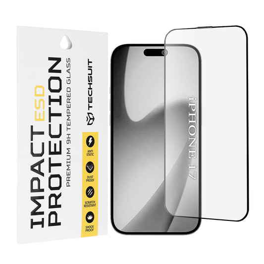 Beschermfolie Techsuit Scherm voor Apple iPhone 17, Gehard Glas, Volledige Lijm, Zwart