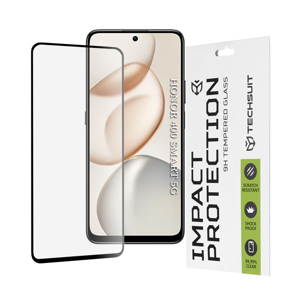 Beschermfolie Techsuit Scherm voor Honor 400 Smart 4G / X7d 4G / 400 Smart 5G / X7c / 200 Smart, Gehard Glas, Volledige Lijm, 111D, Zwart