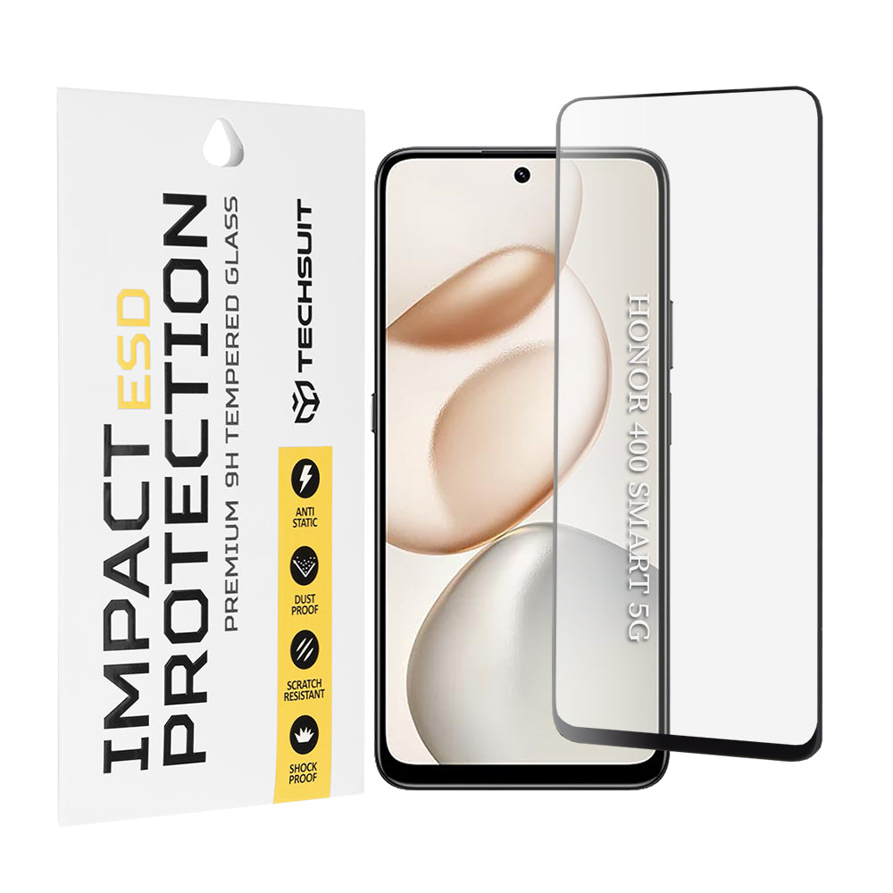 Techsuit schermbeschermfolie voor Honor 400 Smart 4G / X7d 4G / 400 Smart 5G / X7c / 200 Smart / X7b 5G, Gehard Glas, Volledige Lijm, Zwart