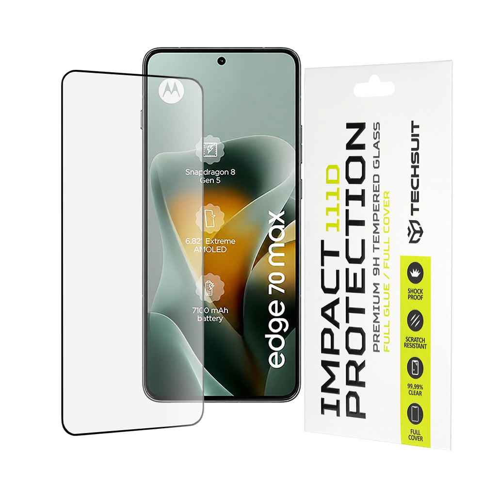 Techsuit schermbeschermfolie voor Motorola Edge 70 Max, gehard glas, full glue, 111D, zwart