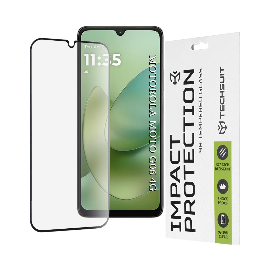 Techsuit schermbeschermfolie voor Motorola Moto G06 Power / G06, Gehard Glas, Volledige Lijm, 111D, Zwart