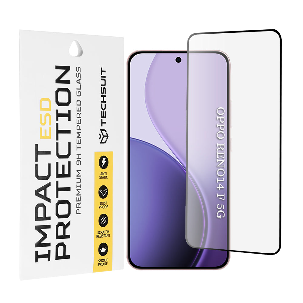 Techsuit Screen Protector Film for Oppo Reno14 FS 5G / Reno14 F, Tempered Glass, Full Glue, Black