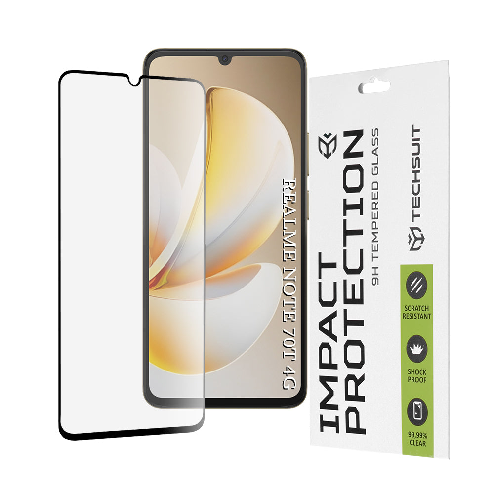 Beschermfolie Techsuit Scherm voor Realme Note 70T, Gehard Glas, Volledige Lijm, 111D, Zwart