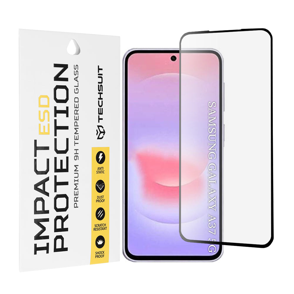 Techsuit schermbeschermfolie voor Samsung Galaxy A37 5G, Gehard Glas, Volledige Lijm, Zwart